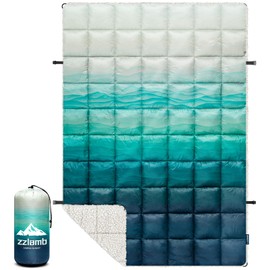zzlamb Sherpa Puffy Camping Blanket,Portable Outdoor Warm Wearable Fleece Blanket for Cold Weather,Thick Camp Quilt with Sherpa Lining for Sleeping,Traveling,Backpacking,Stadium 52x75 Sea Sonata