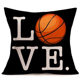 Fukeen Love Basketball Pillow Cases Cotton Linen Sports Series Standard Throw Cushion Cover for Home Sofa Decor Pillowcase 18x18 Inch, Black