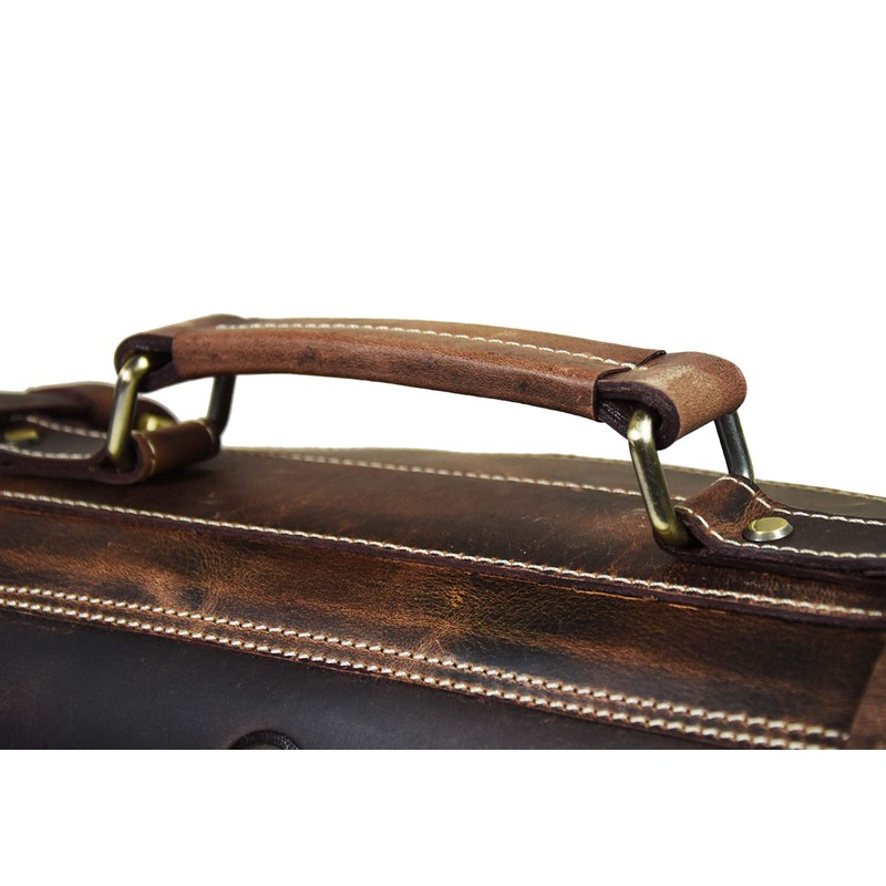 Leather Knife Roll Storage Bag, Elastic and Expandable 10 Pockets,