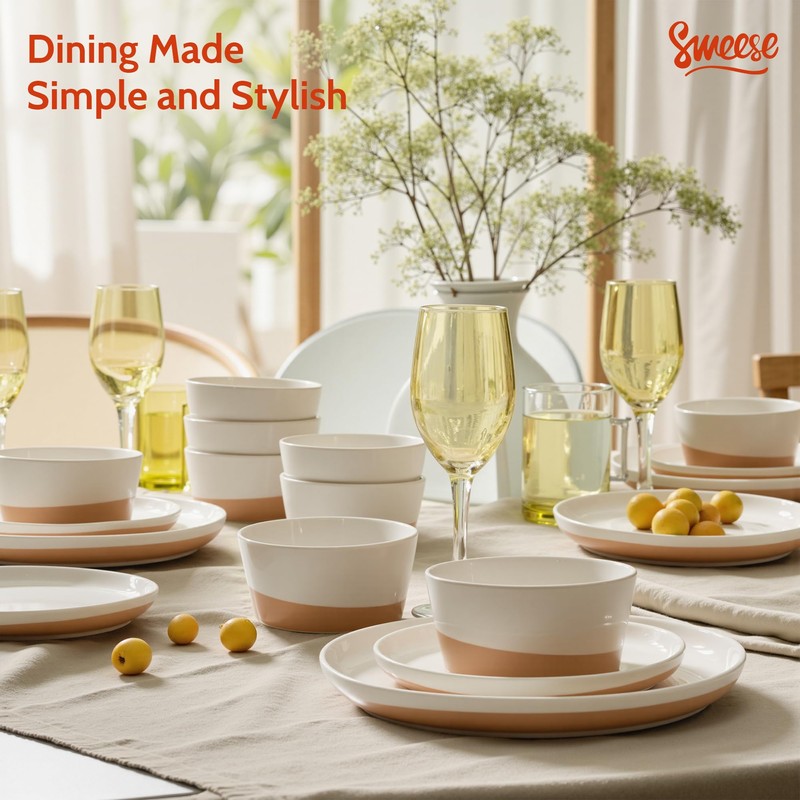 Sweese 18 Pieces Porcelain Dinnerware Set, Modern Dish Set for