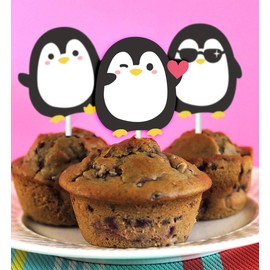 Kreatwow Penguin Cupcake Toppers Picks for Boys Girls Birthday Party Baby Shower Supplies 24 Pack