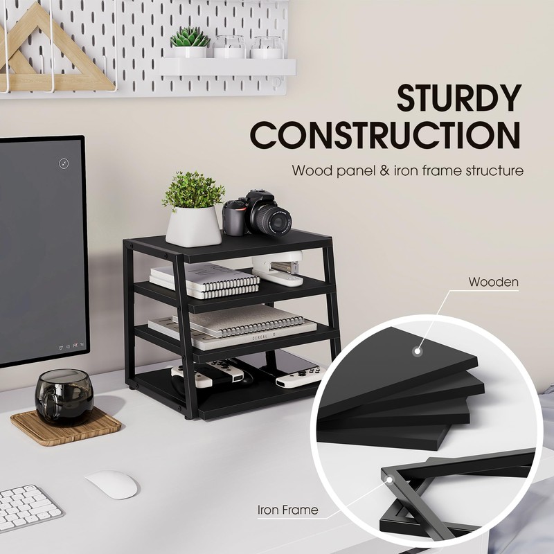Fenge Desk Shelf Organizer, 4 Tier Desktop Shelf, Wood and