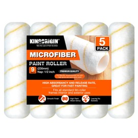King Origin 9 Inch Microfiber Paint Roller Covers 1/2" Nap - Professional Wall & Ceiling Paint Supplies, 5-Pack Paint Roller Naps for Roller Frame, No Drip Painting Tools for Home