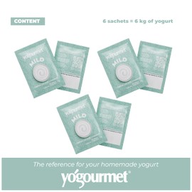 Yogourmet Mild Yogurt Starter (12 Pack = 12 Quarts of Yogurt) - Make Yogurt at Home - Starter Culture - All Natural, Gluten Free, Kosher, Halal - 3 g Sachets