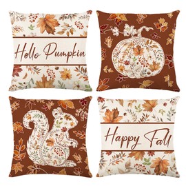 ONFAON Fall Decorations for Home, Fall Pillow Covers 18x18 Set of 4, Thanksgiving Decorations Autumn Cushion Case for Couch(Fall08)