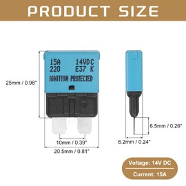 DMiotech Automatic Mini Reset Fuse, 14V DC 15A ATC/ATO Auto Circuit Breaker Reset Fuses Low Profile Blade Fuses for Car Truck SUV Marine Boat Motorcycle, Blue