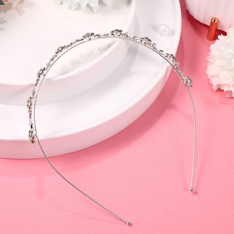 WINOMO Crystal Bridal Flower Leaves Crown Headband Tiara Headpiece, Silver,