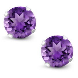 Gem Stone King 925 Sterling Silver Purple Amethyst Stud Earrings For Women Men (1.50 Carat Cttw, Round 6MM)
