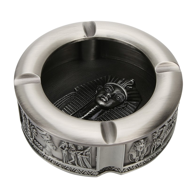 Ashtray Zinc Alloy Retro Egyptian Pharaoh Pattern Living Room Decoration