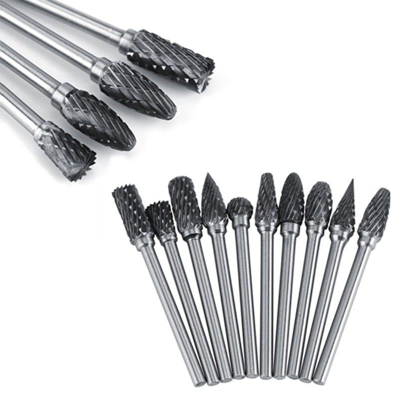 10pcs Tungsten Carbide Steel Rotary Files Burr Set 3mm Shank