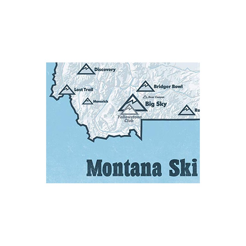 Montana Ski Resorts Map 11x14 Print (White & Light Blue)