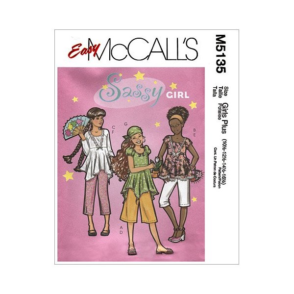 McCall's Patterns M5135 Girls'/Girls' Plus Tops, Gaucho, Pants and Head Scarf, Size Girl (7-8-10-12-14)