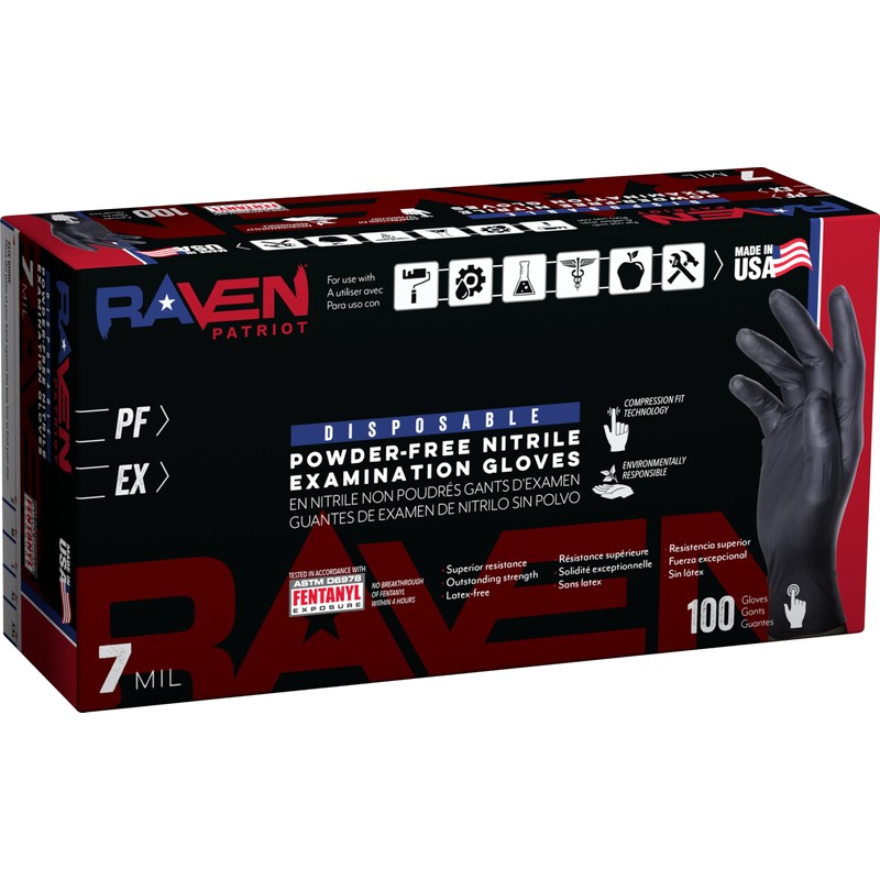 SAS Raven Patriot Powder-Free Nitrile Disposable Gloves | 7 Mil