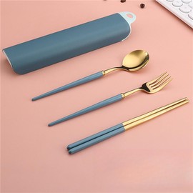 Chopsticks, Fork Spoon, Cutlery Set, 3-piece Set, Stainless Steel, Storage Case Included, Portable Tableware Set, Hygienic, Non-Slip, Portable, Convenient, Adults, Students, Children, Lunch Box,