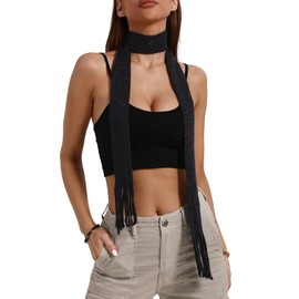 Maxtonser Blingbling Scarf for Women Long Skinny Belt Necktie Girls Photo Props Long Neckerchief Skinny Scarf Necktie Black