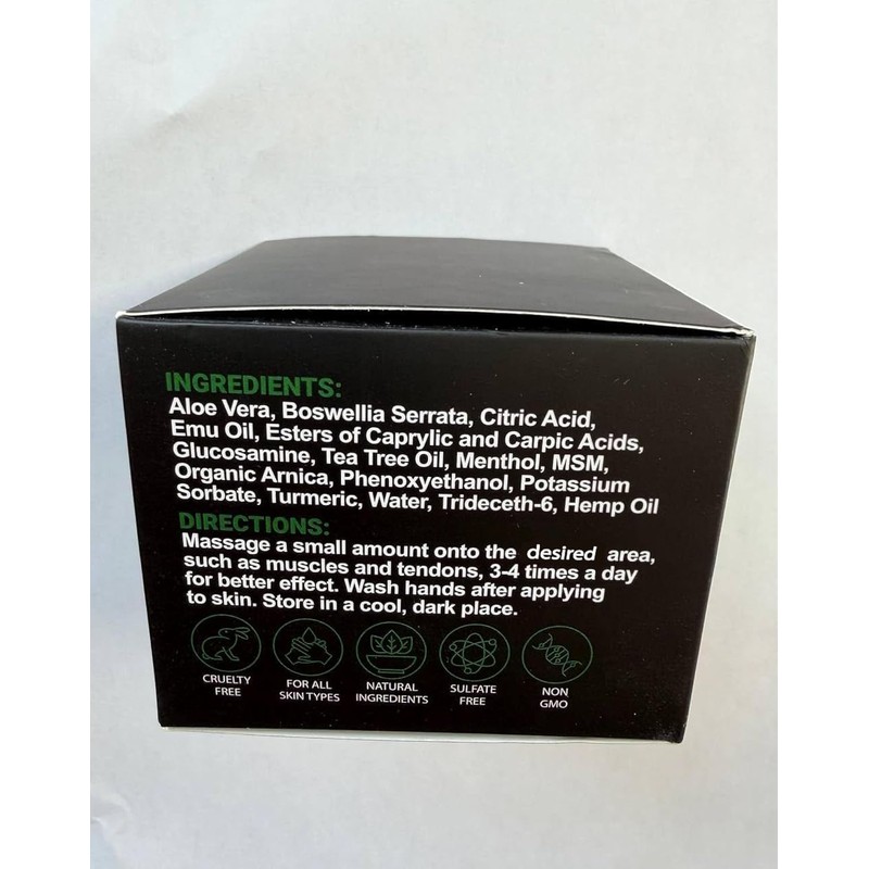 Hemp Cream Maximum Strength with Glucosamine, Arnica, Turmeric - Non-Greasy