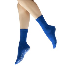 Yoga Pilates Socks with Grips for Women Non Slip Solid Candy Colored Cushioned Crew Socks for Barre Ballet Dance (Klein Blue)