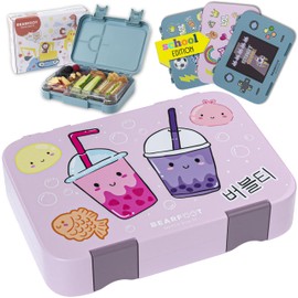 BEARFOOT Children's Lunch Box with Compartments, BPA-Free, Lunch Box, Bento Box, Lunch Box Girls & Boys, Snack Box with Dividers, Lunch Box for Nursery, School, Large (Purple - BubbleTea)