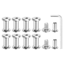 sourcing map Hex Drive Socket Cap Bolt, 10 Set Binding Screw Posts Fit for 5/16"(8mm) Hole Dia Male M6 x 10mm Carbon Steel Binding Bolts with Hex Wrench for Leather Scrapbook Furniture