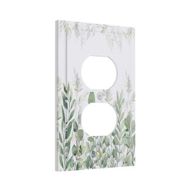 Green Eucalyptus Rustic Botanical Plant Leaves Single Duplex Wall Plate Covers Boho Light Switch Cover 1 Gang Outlet Plate Decorative Electrical Receptacle Faceplate Switchplate for Country Decor