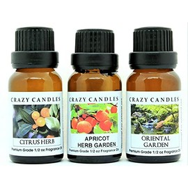 Crazy Candles 3 Bottles Set 1 Apricot Herb Garden, 1 Citrus Herb, 1 Oriental Garden 1/2 Fl Oz Each (15ml) Premium Grade Scented Fragrance Oils