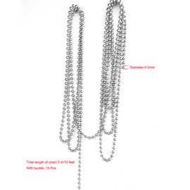 10 Feet Stainless Steel Beaded Pull Chain Extension with Connector,Beaded Roller Chain with 15 Matching Connectors,Silver(4.5mm)
