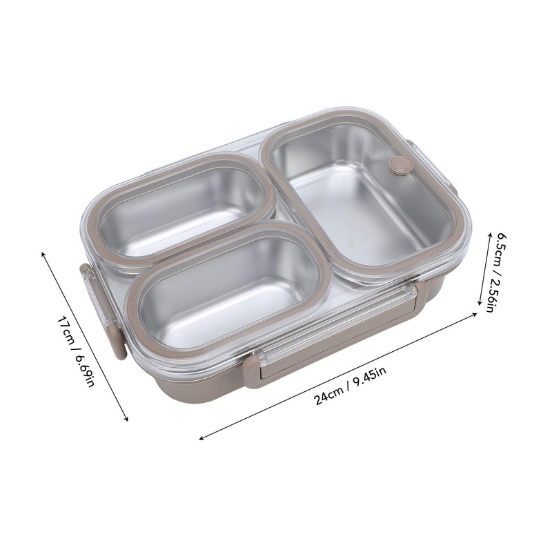 Lunch Box, 1.2L Khaki Stainless Steel Lunch Container 3 Compartments