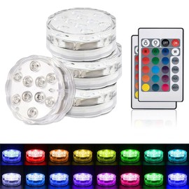 Luz LED Para Piscina-Luz LED Sumergible Luces Subacuáticas a Batería IP68 Luces de Piscina Con Mando a Distancia,para Acuarios,Fuentes,Fiestas,Piscina,Luces Decorativas de Navidad (4 pieza)