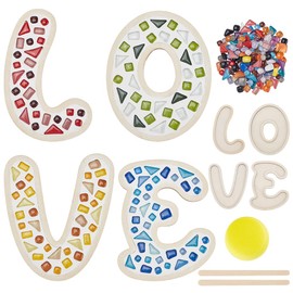 WEBEEDY 4 Sets DIY Glass Mosaic Tiles Kit Love Mosaic Coaster Making Kit with Instruction Glass Mosaic Tiles Pieces with Wooden Board for Adults Beginners Gift for Birthday Christmas Valentine's Day