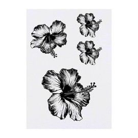 4 x 'Hibiscus Flower' Temporary Tattoos - Water Resistant, Skin-Safe, Non-Toxic Transfers, Mixed Sizes (TO00069468)