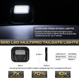 VIPMOTOZ White SMD LED Truck Bed Tail Gate Step Light Housing Lamp Replacement For 2019-2023 GMC Sierra 1500 2500HD 3500HD Multi-Pro Tail Gate, 2-Piece Set