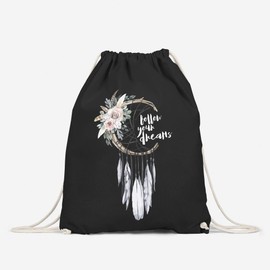 Autiga Gym Bag Dream Catcher Follow Your Dreams Saying Flowers Feathers Saying, Dreamcatcher Black