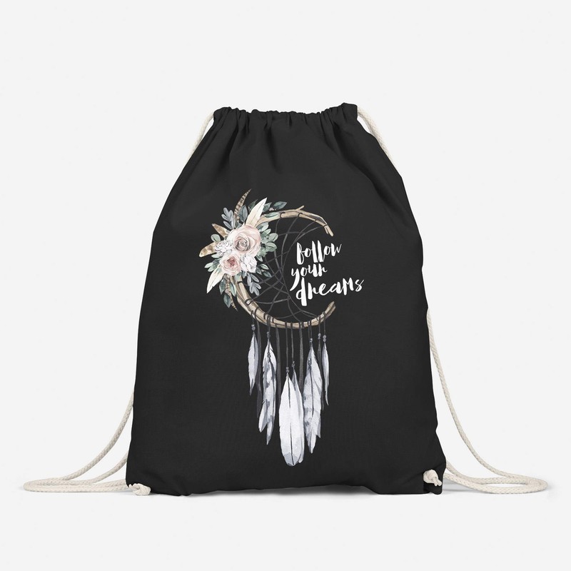 Autiga Gym Bag Dream Catcher Follow Your Dreams Saying Flowers