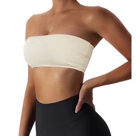 Boudaner - brasier deportivo para mujer, sin tirantes, sin mangas, sin costuras, sin costuras, para yoga, Beige, S