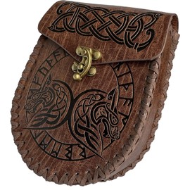 HiiFeuer Nordic Embossed Belt Bag, Retro Medieval Faux Leather Side Pack, Vintage Portable Belt Pouch for LARP Ren Faire