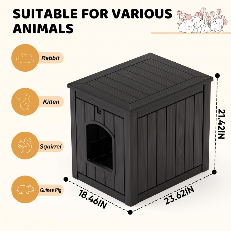Vixzen Outdoor Rabbit Hutch, Multi-Functional Hidden Bunny Cage with Side