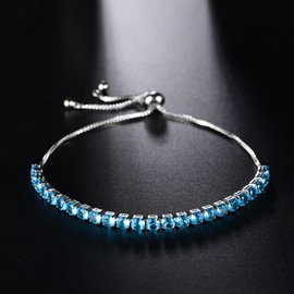 Apocalyptic-K Women's Zirconia Bracelet，Black/Colored/Blue&White Zirconia Bracelet，3MM/4MM, Stylish 6A Quality Zirconia, (4MM, Blue Zirconia，Rose Gold)