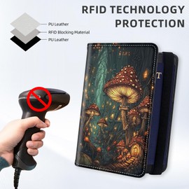 KUJKBFWJ RFID Blocking Passport Holder Wallet - Premium Leather Travel Accessories for Women & Men, Red Mushroom, Secure Card Case Organizer