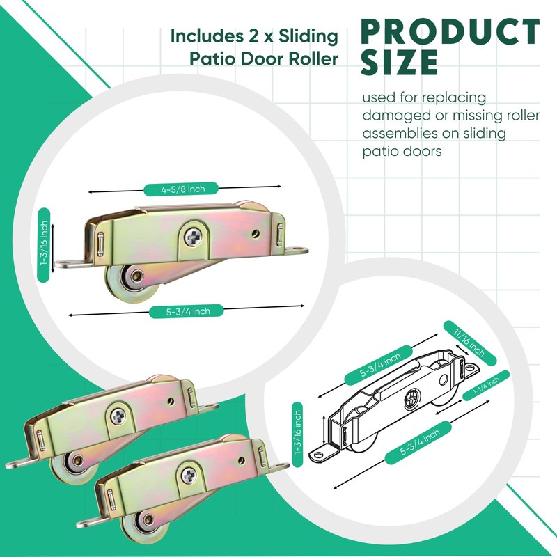 Heavy Duty Sliding Patio Door Roller Assembly 1-1/4 Inch Roller