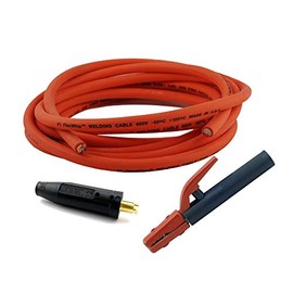 WeldingCity 10-ft 1-AWG Heavy Duty Welding Cable Orange Red (Made in USA) Whip Lead Stick Electrode Holder and Dinse-type Twist-lock Connector Set