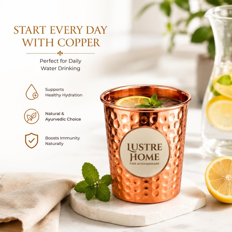 lustre Home Hammered Pure Copper Cups 300ml Set of 2