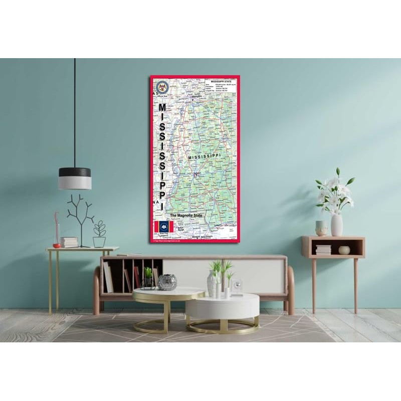 Mississippi State Physical Map - 14.4 x 25 inches -
