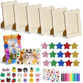 FYSL Set of 6 Wooden Picture Frames for Painting for Children (14 x 19 cm) | Picture Frame Craft Set with 12 Watercolours, Glitter Stones | Creative Set for DIY Design