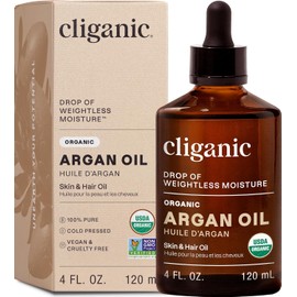 Cliganic – Aceite de Argán Orgánico 100% Puro, Prensado en Frío, 120 ml (4 fl. oz) – Certificado USDA Organic – Vegano, Sin OMG – Hidratante para Piel, Cabello y Rostro