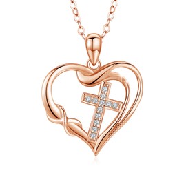 CUOKA MIRACLE Faith Necklace for Women Heart Necklace 925 Sterling Silver Infinity Pendant Heart Cross Charm Jewelry Gift for Mother Christmas (Rose Gold)