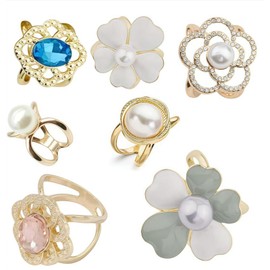 Elegant Camellia Flower Scarf Ring Clip with Pearl, 7Pcs Elegant Pearl Floral Scarfs Ring Clip Camellia Flower Scarf Buckle, Elegants Pearls Scarfs Rings Clips Camellias Flowers Scarfs Buckle