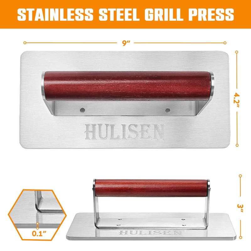 HULISEN Stainless Steel Bacon Press, 9 Inch Large Heavy Duty