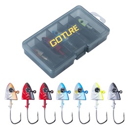 Goture Swimbait Jig Heads,Colored Lead Jig Head Hooks for Freshwater Saltwater Fishing,Painted Fishing Jig Hooks for Trout Bass Walleye Crappie Fishing,7pcs 1/4oz Jig Heads 5 Colors with Tackle Box