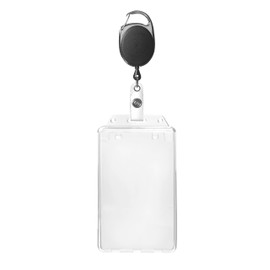 Karteo Vertical ID Card Holder Unique Permanent Lockable with ID Yo-Yo Black with Carabiner Hook ID Card Holder Made of Polycarbonate Transparent for ID Cards Service Cards