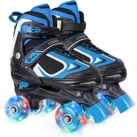 Kids Roller Skates for Boys - Blue for Big Kids Age 7 8 9 10 - Adjustable All Light up Wheels Indoor Outdoor Sports Birthday Gift for Son and Grandson
